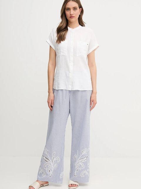 Tommy Hilfiger spodnie bawełniane damskie kolor niebieski szerokie high waist WW0WW46108