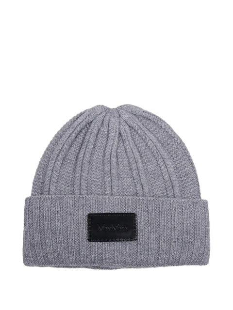 Max Mara ribbed logo-patch beanie hat - Grey - zdjęcie produktu nr 1