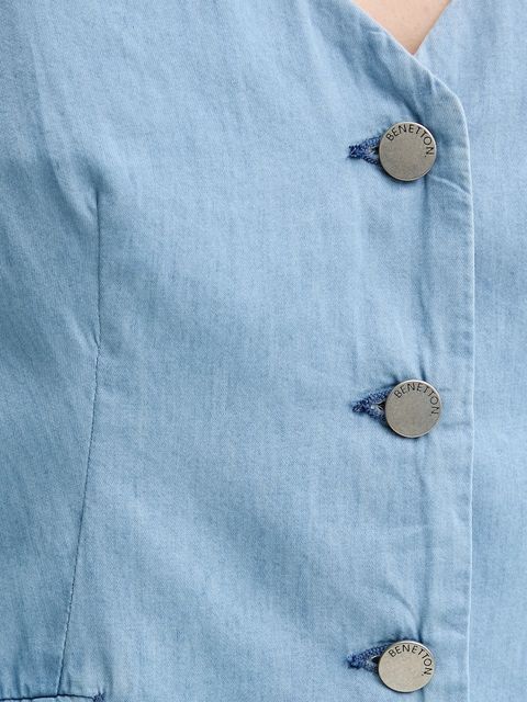 United Colors of Benetton kamizelka bawełniana kolor niebieski jednorzędowa 2DHJDJ010