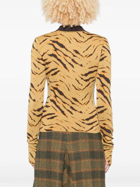 GANNI zebra-print polo top - Neutrals