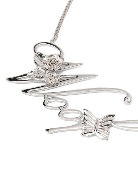 Blumarine rose-detail butterfly-detail necklace - Silver