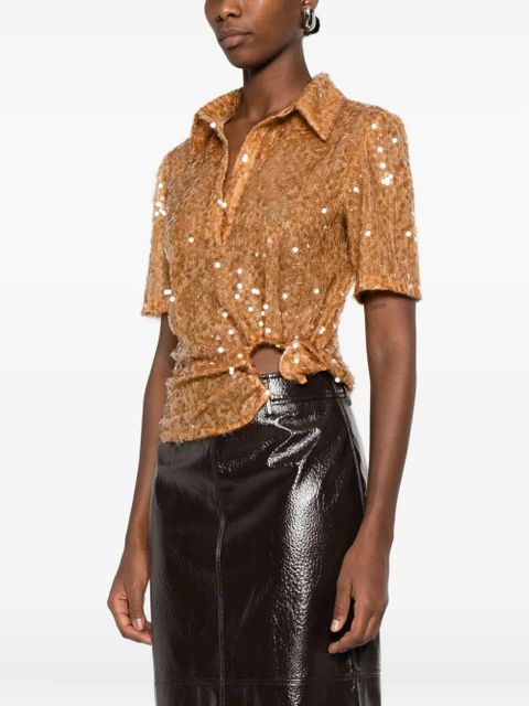 Christopher Esber sequin-embellished polo top - Brown