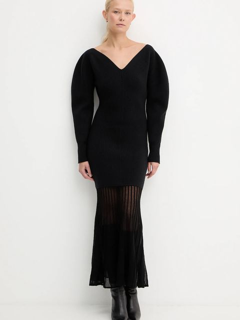 BOSS sukienka z dodatkiem wełny kolor czarny midi dopasowana 50550771 - zdjęcie produktu nr 2