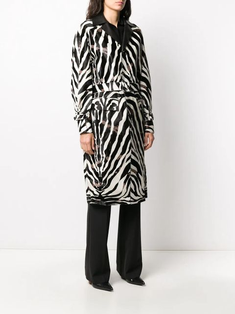Tod's zebra print calf hair trench coat - Black