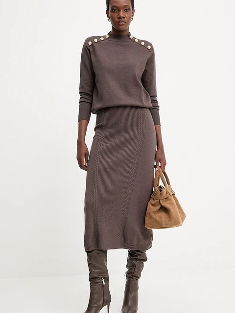 Answear.LAB spódnica z kaszmirem kolor brązowy midi rozkloszowana