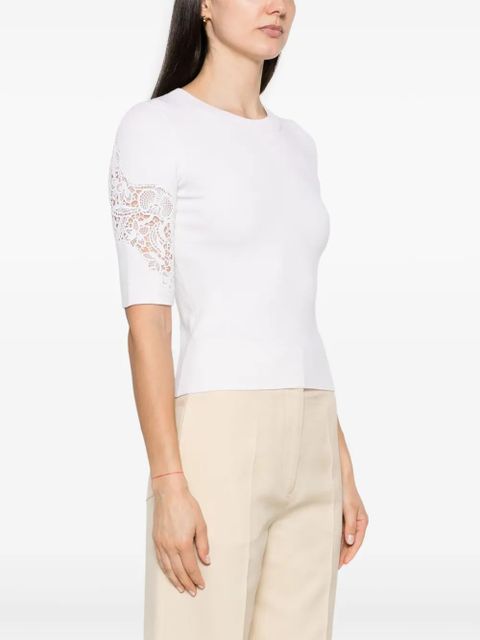 Chloé lace-panelled ribbed-knit T-shirt - Neutrals