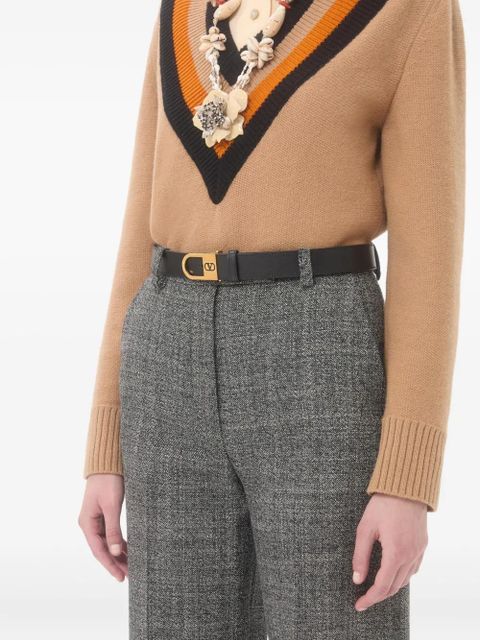 Valentino Garavani V-logo calfskin leather signature belt - Black