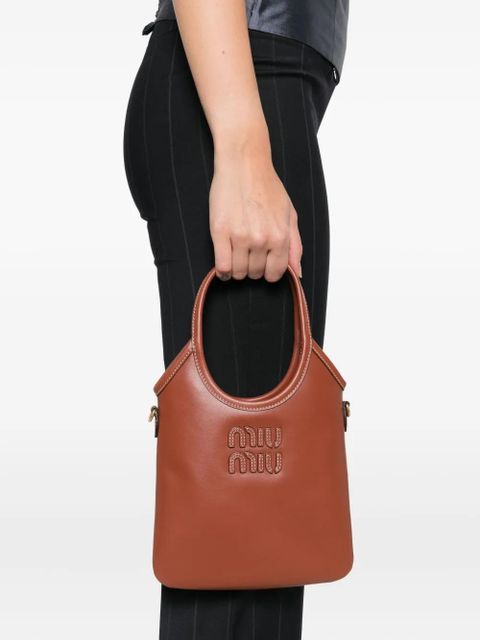 Miu Miu logo-appliqué top-handles shoulder bag - Brown