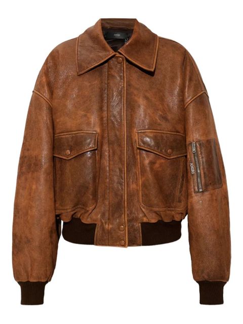 AMIRI pockets zip-up leather jacket - Brown - zdjęcie produktu nr 1