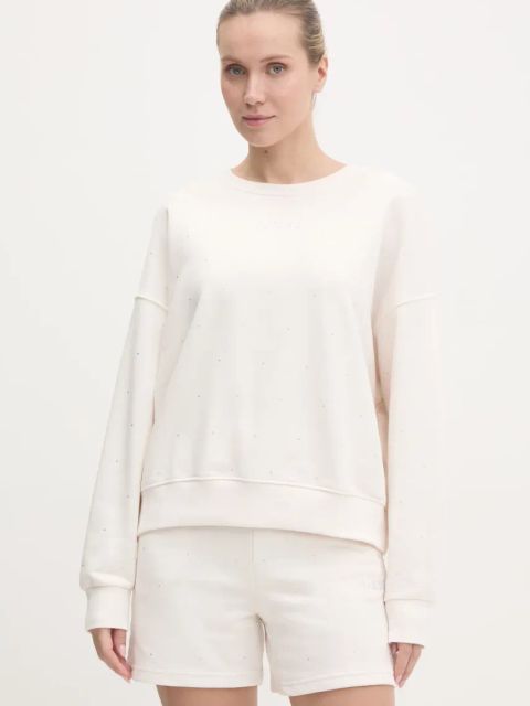 Guess szorty RHINESTONES damskie kolor beżowy z aplikacją high waist V5RD03 KCLJ0