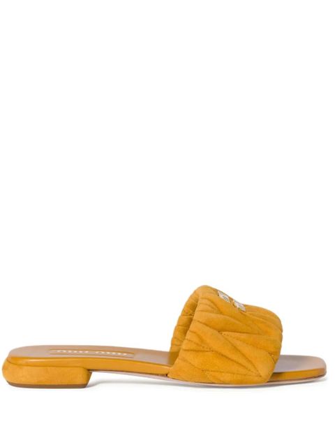 Miu Miu matelassé suede slides - Yellow - zdjęcie produktu nr 1