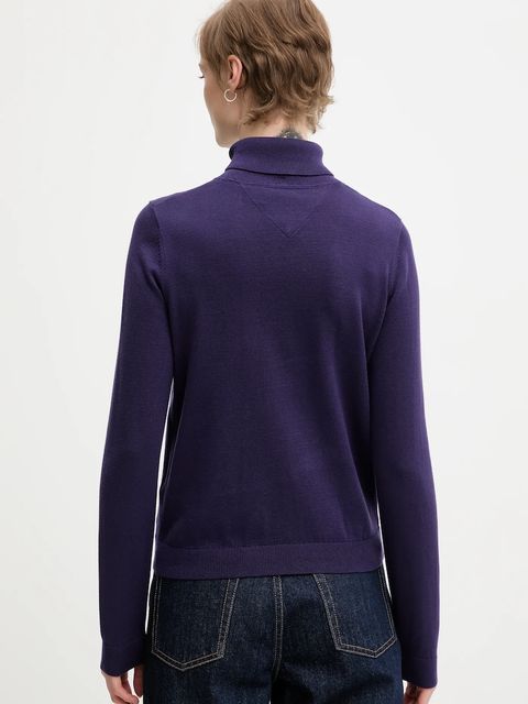 Tommy Jeans sweter bawełniany damski kolor fioletowy lekki z golfem DW0DW21672