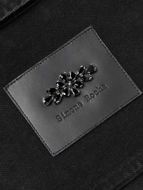 Simone Rocha puff-sleeve embellished denim jacket - Black