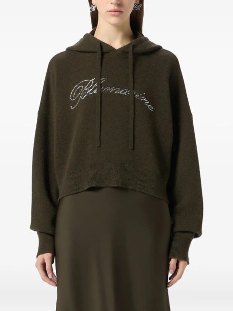 Blumarine cropped logo-embellished hoodie - Green