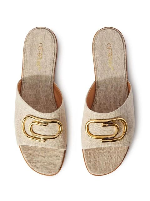 Off-White logo-plaque linen slides - Neutrals