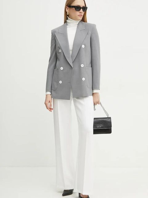 Luisa Spagnoli marynarka z domieszką wełny kolor szary dwurzędowa gładka 541870