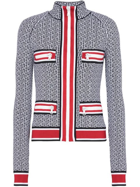 Balmain monogram-jacquard zip-up cardigan - Black - zdjęcie produktu nr 1