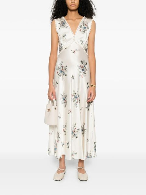 DÔEN V-neck floral print midi dress - Neutrals