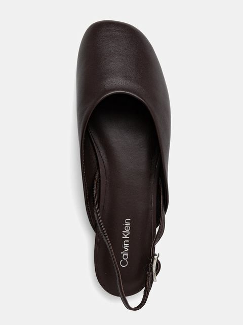 Calvin Klein baleriny skórzane OBLIQUE BALLERINA SLINGBACK LTH kolor bordowy z odkrytą piętą HW0HW02852