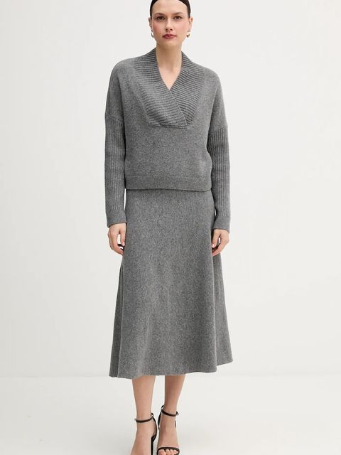 United Colors of Benetton spódnica z dodatkiem wełny kolor szary midi rozkloszowana 1444D002B - zdjęcie produktu nr 2