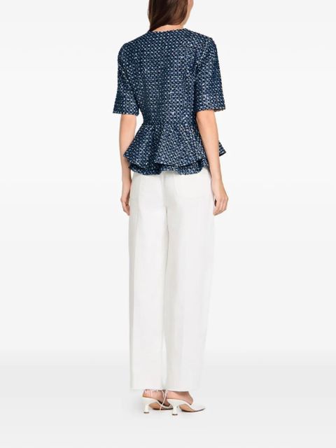 SANDRO sequin-embellished short-sleeve blazer - Blue
