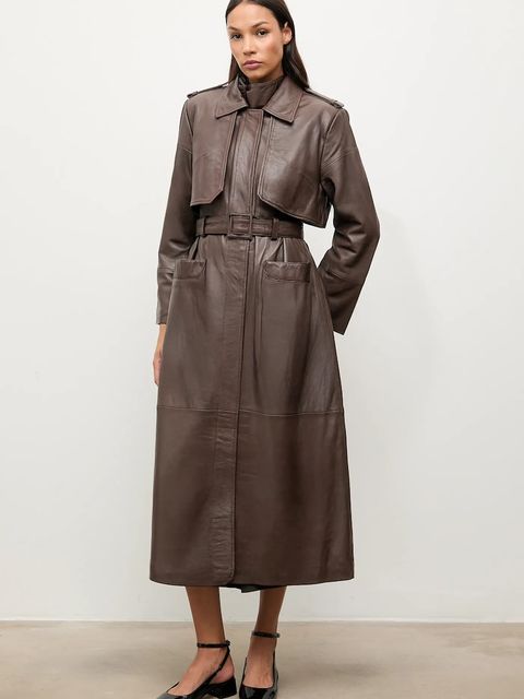 Answear.LAB trencz skórzany kolor brązowy - zdjęcie produktu nr 1