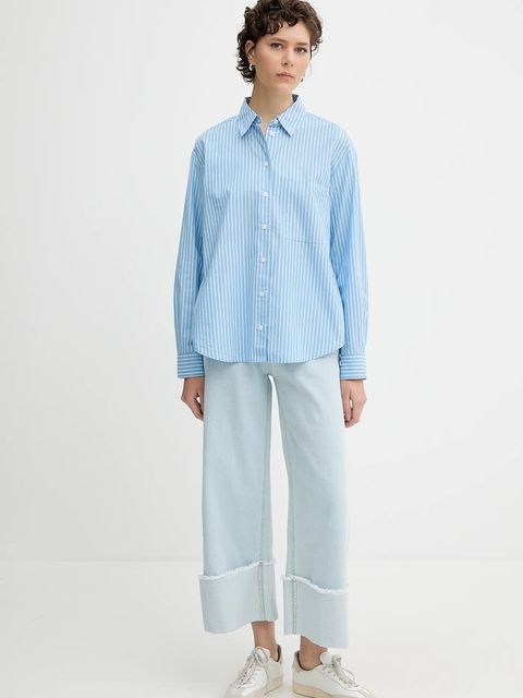 Marc O'Polo koszula bawełniana damska kolor niebieski relaxed z kołnierzykiem klasycznym 5000005494