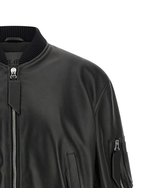 The Attico ribbed leather bomber jacket - Black