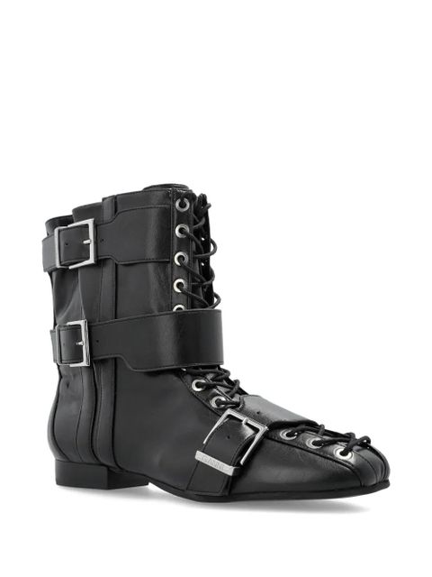 GANNI buckled lace-up combat boots - Black