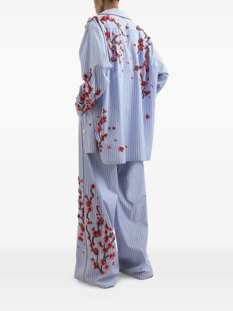 Dolce & Gabbana poplin trousers with cherry tree embroidery - Blue