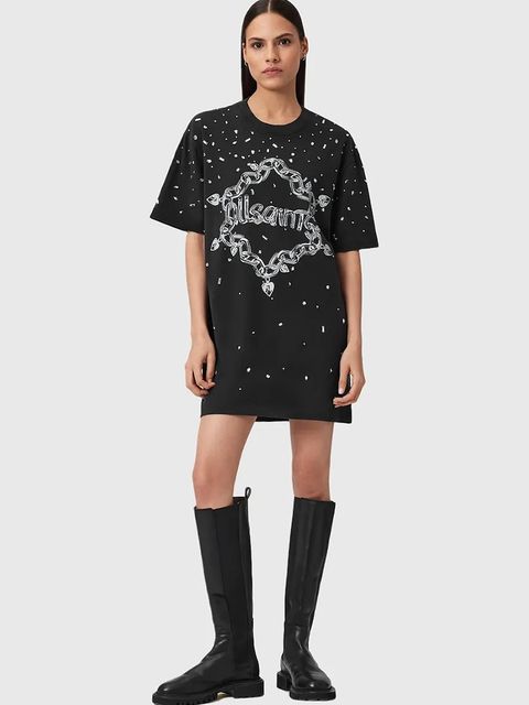 AllSaints sukienka bawełniana DRIP kolor czarny mini oversize W082DD