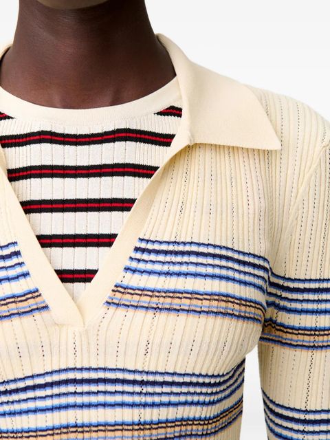 Claudie Pierlot striped ruffled polo top - Neutrals