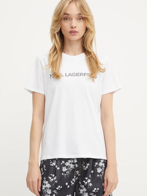 Karl Lagerfeld t-shirt bawełniany ELONGATED LOGO damski kolor biały A3W17102 - zdjęcie produktu nr 1