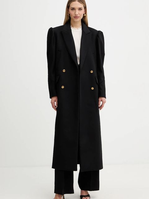 Twinset płaszcz z dodatkiem wełny kolor czarny 252TS2310 - zdjęcie produktu nr 2