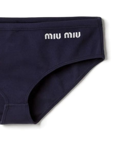 Miu Miu logo-embroidered bikini bottoms - Blue - zdjęcie produktu nr 2