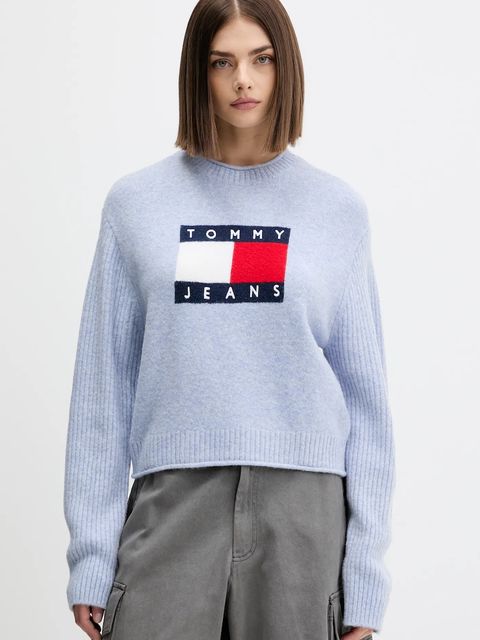 Tommy Jeans sweter z dodatkiem wełny damski kolor różowy lekki DW0DW21782 - zdjęcie produktu nr 1