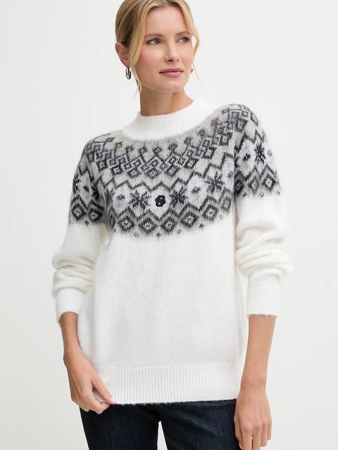 BOSS sweter z dodatkiem wełny damski kolor beżowy z półgolfem 50549369 - zdjęcie produktu nr 1