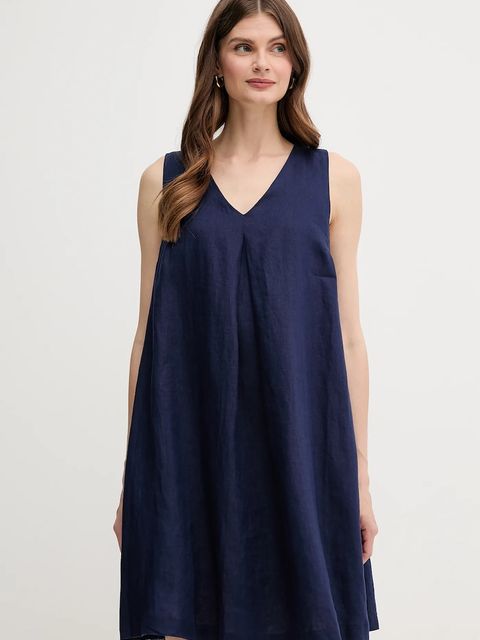 United Colors of Benetton sukienka lniana kolor granatowy mini rozkloszowana 4AGHDV0AX - zdjęcie produktu nr 1