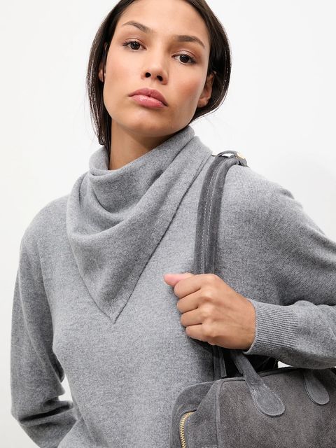 Answear.LAB sweter z wełny merino z apaszką damski kolor szary lekki