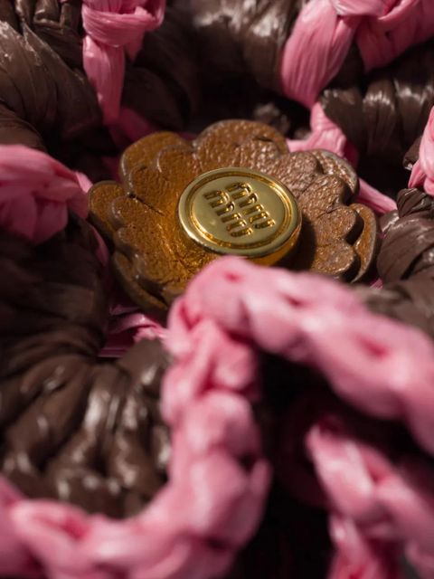 Miu Miu leather and raffia-effect yarn trick - Brown - zdjęcie produktu nr 2