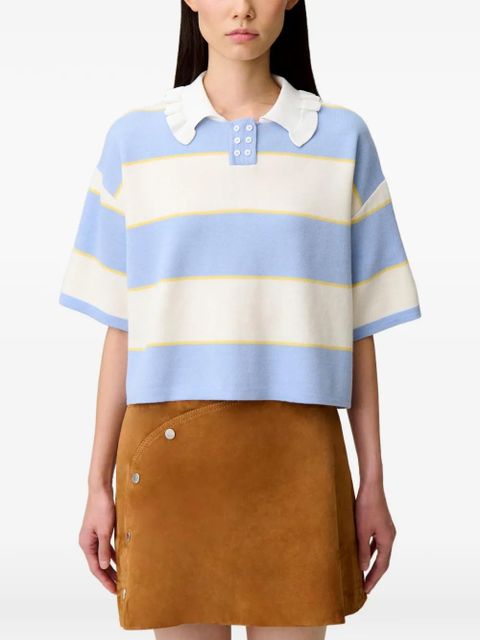 Claudie Pierlot striped ruffled-detail T-shirt - Blue