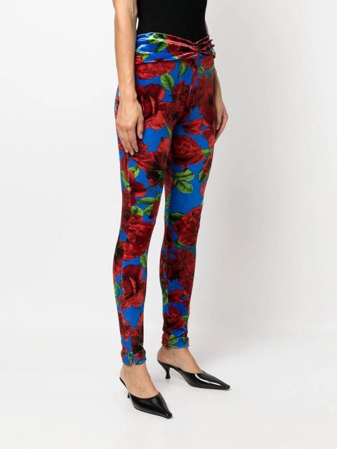 Magda Butrym rose-print velvet leggings - Blue