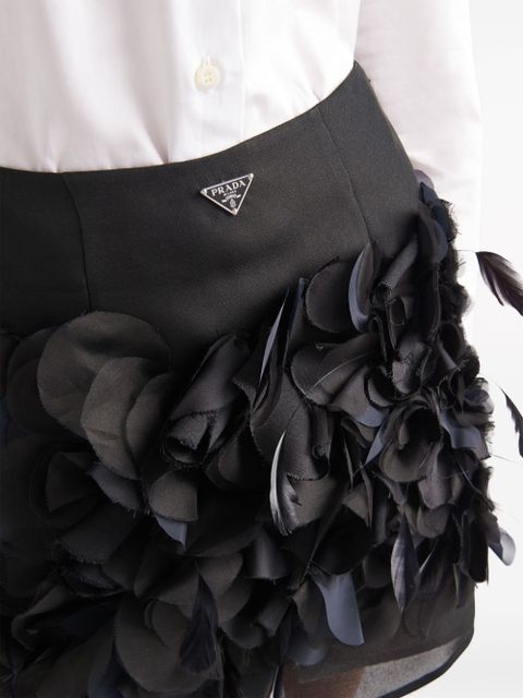 Prada feather-detail silk miniskirt - Black