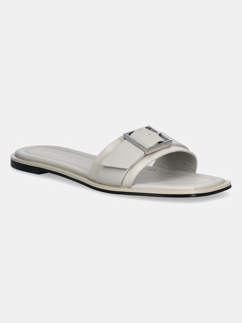 Calvin Klein klapki skórzane FLAT SLIDE W/BUCKLE - LTH - zdjęcie produktu nr 2