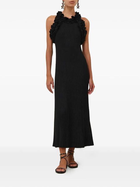 ZIMMERMANN Luna ruffle-trimmed ribbed-knit midi dress - Black - zdjęcie produktu nr 2