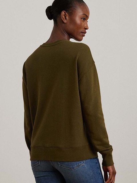 Lauren Ralph Lauren bluza bawełniana damska kolor zielony z aplikacją 200951351