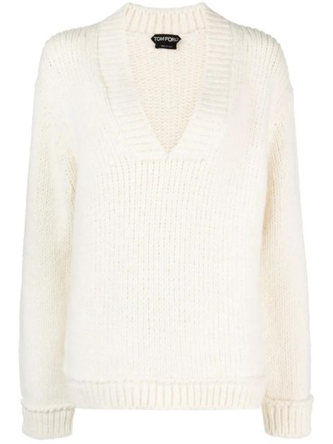 TOM FORD V-neck wool jumper - White - zdjęcie produktu nr 1