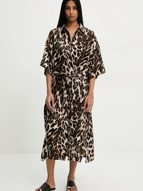 Answear.LAB sukienka kolor brązowy midi oversize - zdjęcie produktu nr 1