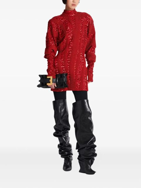 Balmain sequin mock-neck mini dress - Red