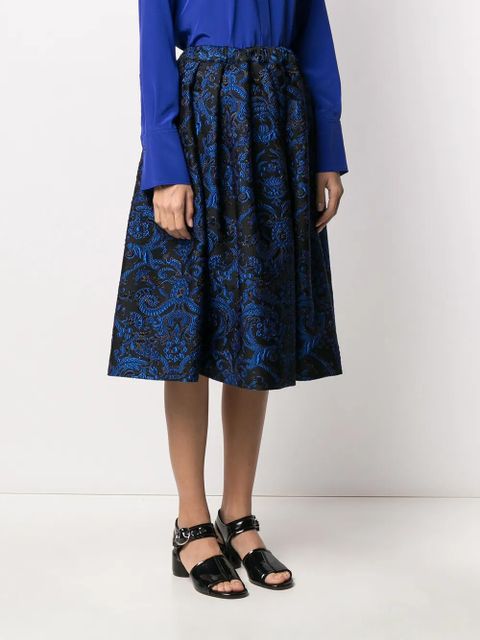 Comme Des Garçons pleated floral embroidered skirt - Blue
